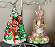 2 Vintage DISNEY Christoher Radko BAMBI Glass Ornaments - THUMPER & Bambi picture