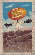 ZC1/ Halloween Postcard c1910 Jack-O-Lantern Scarecrow L34A  202 picture