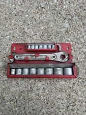 Indestro USA No. 1454 Socket Wrench Set with Wall Mount Rack, Vtg Complete picture