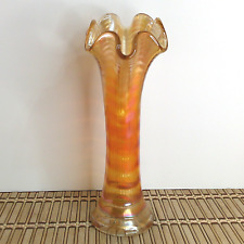 Marigold Ripple Imperial Carnival Glass Swung Vase 9.5