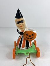 VINTAGE ROSEN ROSBRO PLASTIC HALLOWEEN PARTY GOER WOMAN GIRL WITCH ON WHEELS picture