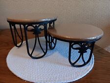Longaberger Wrought Iron Plate Stands With Wooden Toppers ~ New In Box Rare picture