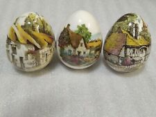 LOVELY HAND PAINTED? PORCELAIN 3 EGGS OF EUROPEAN COTTAGES HOME BEAUTIFUL picture