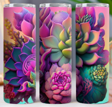 Colorful 3D Succulent 20 oz Tumbler 20oz Skinny Cup Mug   Lid w/ Straw picture