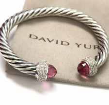David Yurman Sterling Silver 7mm Cable Candy Tourmaline & Diamonds Bracelet Sz M picture