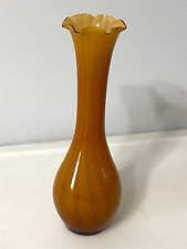 MCM Vintage Butterscotch Swirl Cased Art Glass Vase Hand Blown picture