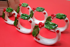 Horchow Ceramic Napkin Ring Vintage Set of 6 Holiday Holly Berry Japan w/ box picture