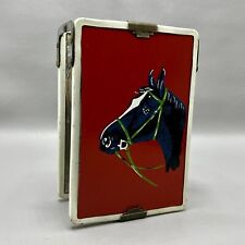 Vintage Antique Horse Foldable  Shaving Kit Mirror Cup Holder Red picture