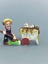 Old Farmer & Hay Wagon with Chicken Salt & Pepper Shakers Vintage Japan 3