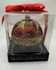 Large Hand Decorated Red And Gold Christmas Ornament Bulb Glitter picture