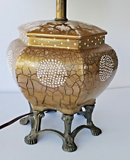 Vintage Asian Style Porcelain Brass Chinoiserie Moriage Claw Footed Table Lamp picture