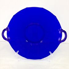 Vintage New Martinsville Elegant Cobalt Blue Glass Handled Tray Platter  12.5