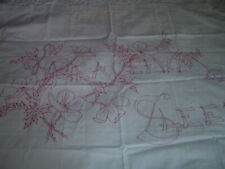 Vtg 30s Tiny Stitches Redwork Shabby Romantic Layover Peaceful Sleep 24x30 #FB2 picture