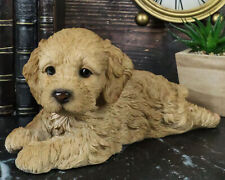 Realistic Adorable Cockapoo Spoodle Puppy Dog Lying On Belly Figurine Pet Pal picture