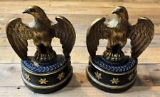Vintage Set of Borghese Gilded Eagle Bookends, Gold And Black, Patriotic picture