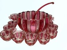 Rare ruby flash Early glass punchbowl cups and ladle cranberry stunning set picture
