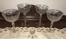 LIBBEY ROCK SHARPE VTG MID CENTURY 4 FLORAL COUPE CHAMPAGNE SHERBET GLASSES picture
