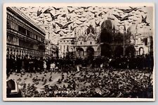 St. Mark's Basilica Square People Pigeons Feeding Venice Italy Postcard RPPC picture