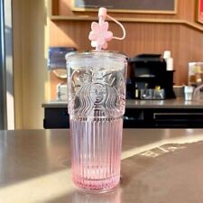 2024 Starbucks Glass Cup Gradient Sakura Tumbler w/Cherry blossom Topper picture