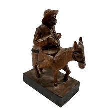 Vintage Ouro Artesania Carved Wooden Man on Donkey Figurine Made Spain No.608-B picture