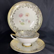 Vintage Bavarian Cup & Saucer Set W Matching Tidbit Plate Floral And Gold Design picture