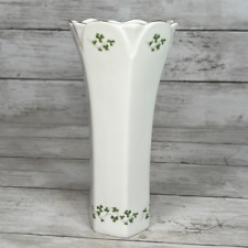 Vtg Royal Tara, Irish Bone China, Trellis Shamrock Pattern Flower Vase Gold Trim picture