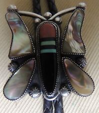 Fabulous Zuni Butterfly Bolo Abalone, Coral, Jet, Turquoise Mosaic Inlay 1957-67 picture