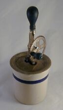 Antique Gray Blue Stoneware Mixer Beater Blue Handle NR picture