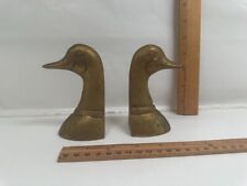 Vintage Brass Duck Mallard Goose Geese Head Book Ends Mcm picture