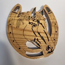 Handcrafted Horseshoe Horse Wooden Art Scroll Saw Silloheute Western Americana  picture