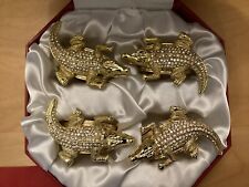 HANS TURNWALD SET OF FOUR NEW IN BOX , Alligator With Rhinestones NAPKIN RINGS picture