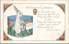 Vintage 1910s Whitney HAPPY EASTER Greetings Postcard White Rabbit / Hat Box picture