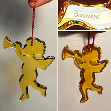 Authentic BACCARAT CRYSTAL Amber Yellow Angel Cherub Trumpet Christmas Ornament picture