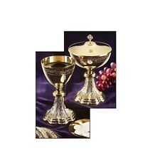 Orthodox Gold Plate Grapes and Wheat Ciborium Chalice and Paten Set 9 1/2 In picture