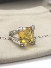 David Yurman 925 Silver 14mm Cushion on Point With Citrine  And Diamonds Sz 8 picture