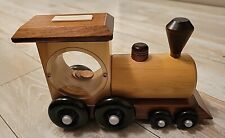 Vintage Amish Wooden Handmade Train Coin Piggybank  picture