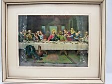 THE LAST SUPPER - Beautiful Vintage Italian Lithograph Print Wood Frame 8