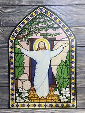 Vintage Cardboard Wall Holiday Decoration Easter Stainglass Jesus A2 picture