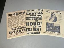 Harry Houdini, 3 Reprinted Rare Handbills from his British Tour, Collectble picture