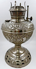 Ornate Antique Kerosene Oil Stand Lamp Art Nouveau Embossed Nickel Plated picture
