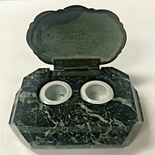 Antique Green Stone And Bronze Inkwell picture