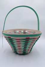 Longaberger 2023 Large Green Pink Round Easter Basket and Plastic Protector NWT picture
