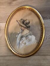Antique Gold Framed Oval Victorian Girl/Woman with a Bonnet 10”x13” picture