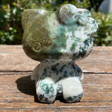 1.3LB 3.6'' Moss Agate Hello Kitty Cat Quartz Crystal  Decor Healing Statue Gift picture