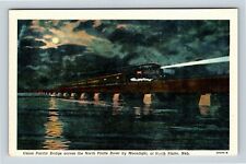 Moonlight View, Union Pacific Bridge, Steam Engine Nebraska Vintage Postcard picture