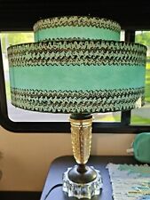 Beautiful MCM Amber Glass Lamp W/ 2 Tiered Fiberglass Shade Turquoise EUC picture