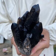 1.1lb Large Natural Black Smoky Quartz Crystal Cluster Rough Mineral Specimen picture