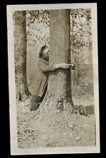 Weird 1920s Snapshot Photo Man Kissing  A Tree Bizarre Vintage Unusual picture