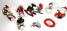 9 Vintage 1980s Christmas Ornaments Mixed Lot Rocking Horses Santa Angel Snowman picture