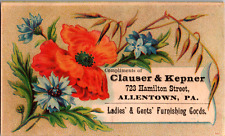 Vintage 1880's Victorian Trade Card, Clauser & Kepner Hamilton St. Allentown PA picture